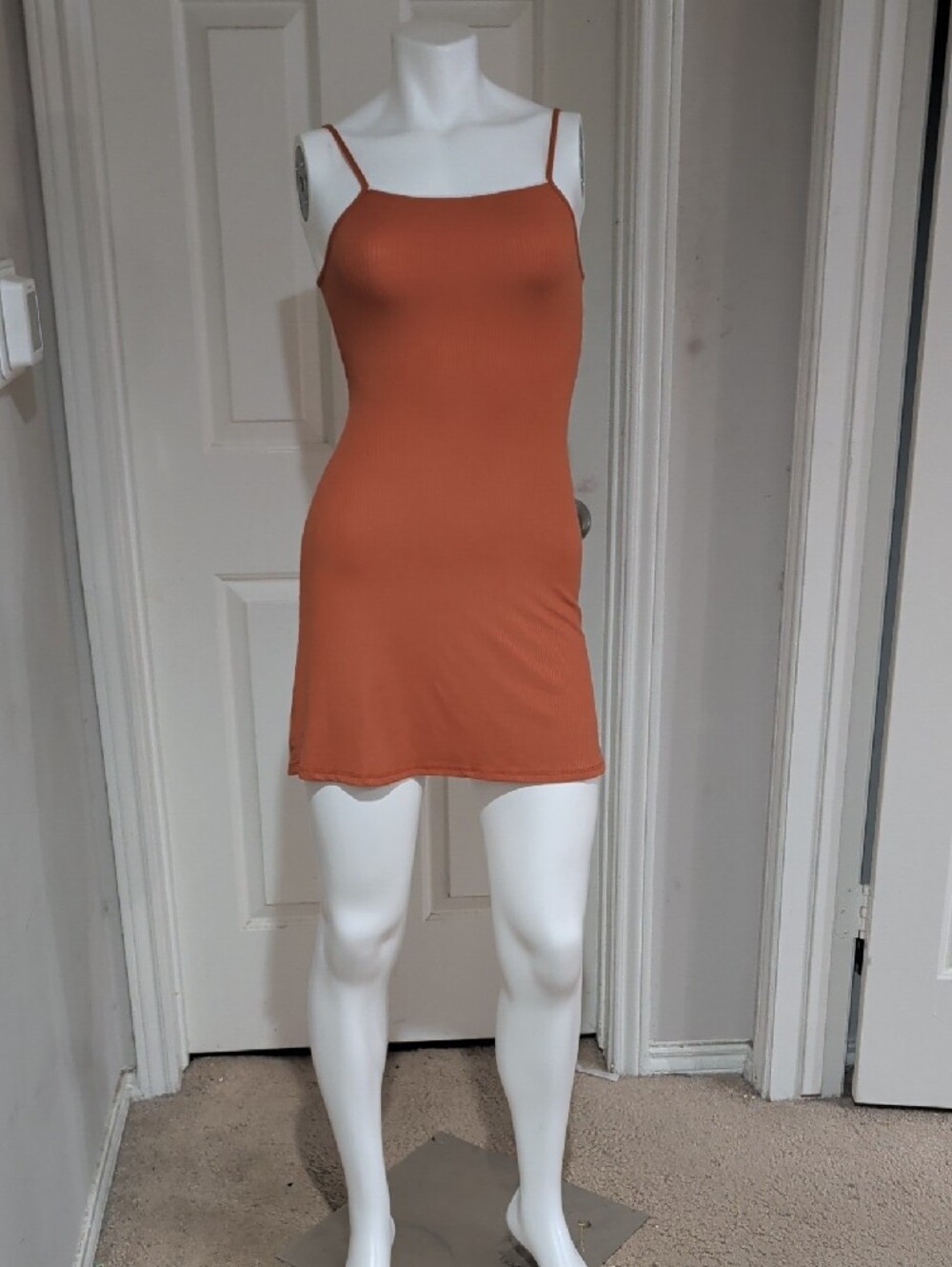 See You Monday Ribbed Spaghetti-Strap Mini Dress in Burnt Orange Women's XS